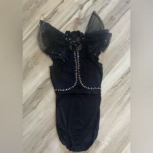Black Sheer Ruffle Bodysuit with Custom Accents